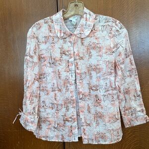 Beautiful Vintage Anthropologie Odille Peach and Cream Blouse Size 6